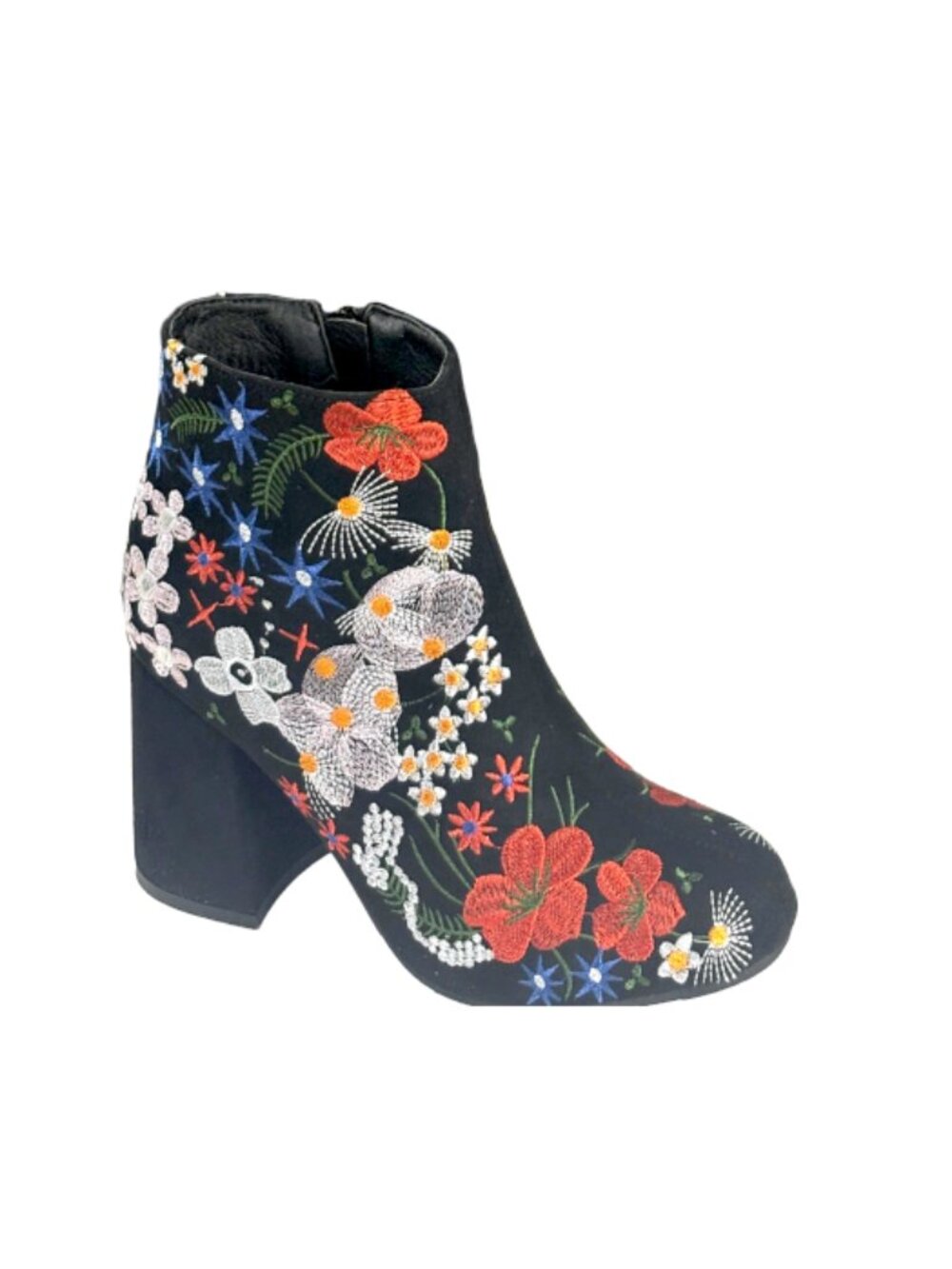 Qupid Ulla-01 Women's Back Floral Embroidered Ankle Boots Heel